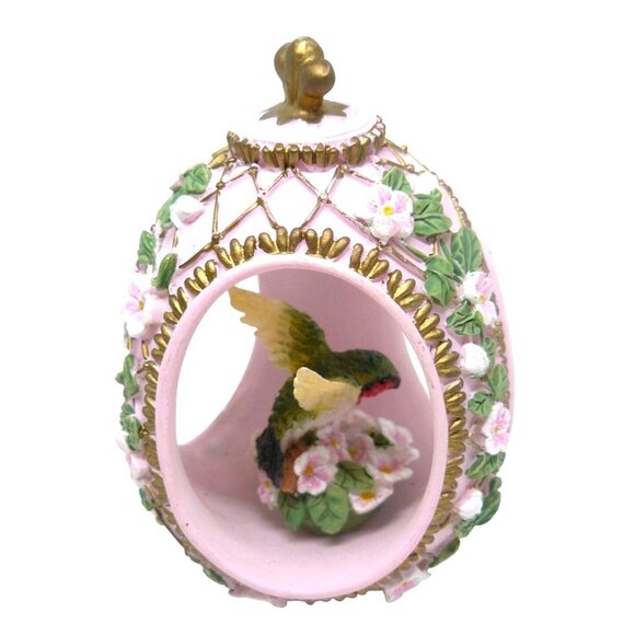 Vintage Pink Ceramic Egg with 3D Hummingbird & Floral Accents Figurine 4.25 in - Picture 2 of 4